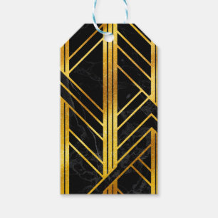 Golden Geometric Dimoned Art Deco on Black Marble Gift Tags
