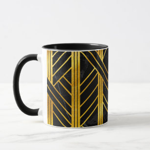 Golden Geometric Dimoned Art Deco on Black Marble Mug