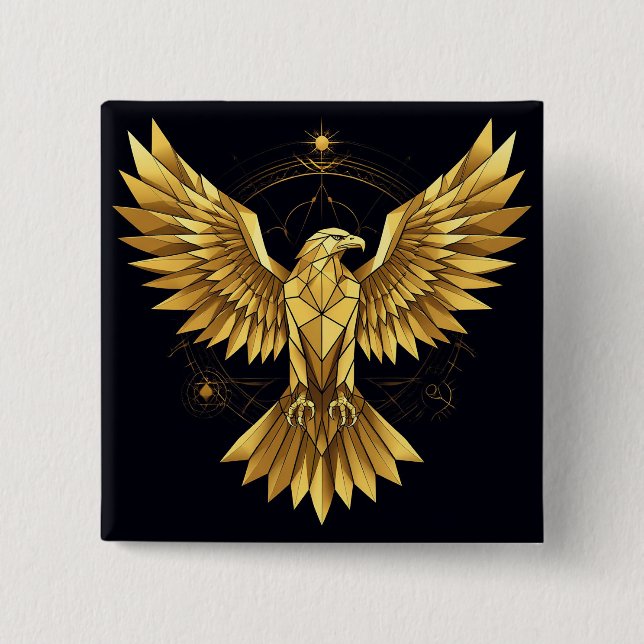 Golden Geometric Eagle 15 Cm Square Badge (Front)