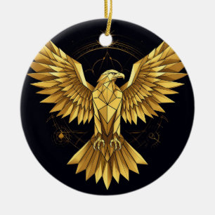 Golden Geometric Eagle Ceramic Ornament