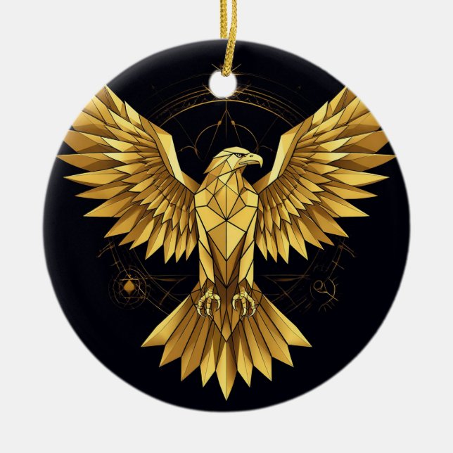 Golden Geometric Eagle Ceramic Ornament (Front)
