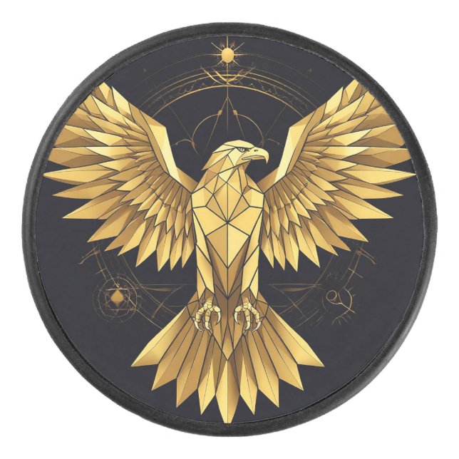 Golden Geometric Eagle Hockey Puck (Front)