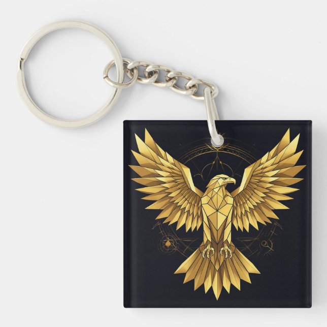 Golden Geometric Eagle Key Ring (Front)