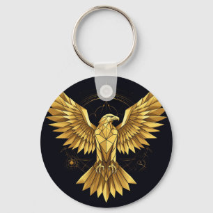 Golden Geometric Eagle Key Ring
