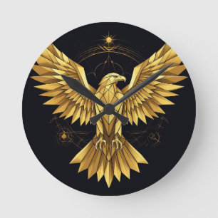 Golden Geometric Eagle Round Clock