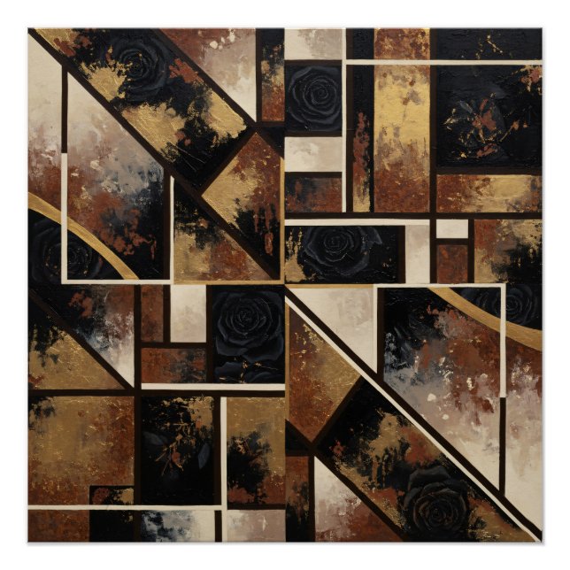 Golden Geometric Flowers Poster (Front)