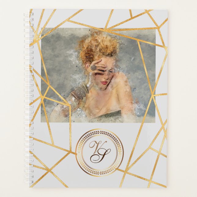 Golden Geometric Girl Fashion Modern Elegant #2 Planner (Front)