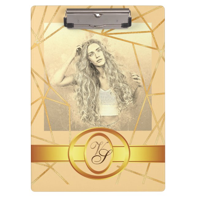 Golden Geometric Girl Fashion Modern Elegant #7 Clipboard (Front)