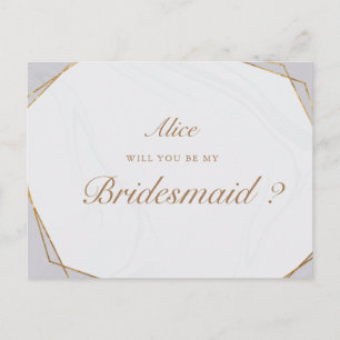 golden geometric marble bridesmaid Invitation Post Postcard