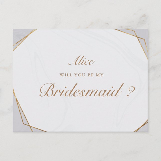 golden geometric marble bridesmaid Invitation Post Postcard (Front)