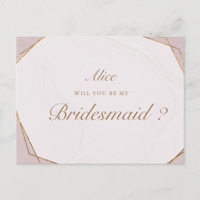 golden geometric marble bridesmaid Invitation Post Postcard (Front)