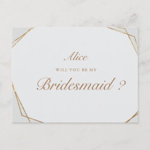 golden geometric marble bridesmaid Invitation Postcard