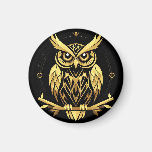 Golden Geometric Owl Illustration Magnet