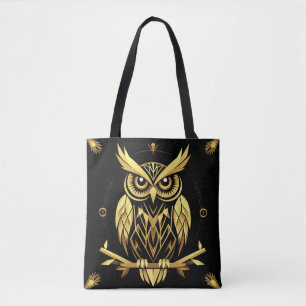 Golden Geometric Owl Illustration Tote Bag