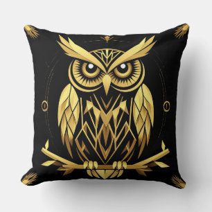 Golden Geometric Owl Statement Home Decor Accent Cushion