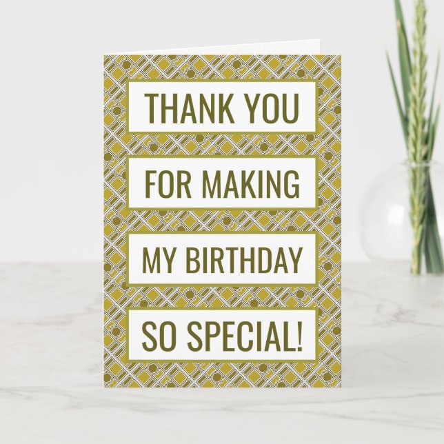 Golden Geometric Pattern, Birthday Thank You Card (Front)