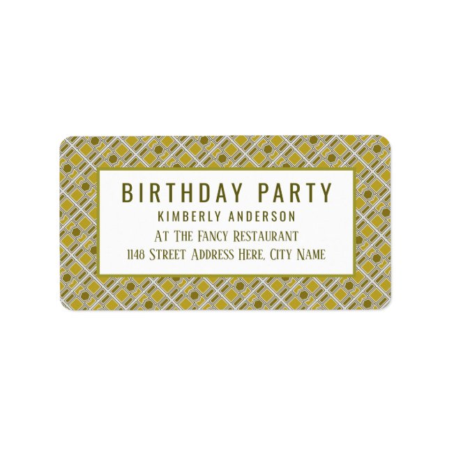 Golden Geometric Pattern, Modern Birthday Party Label (Front)
