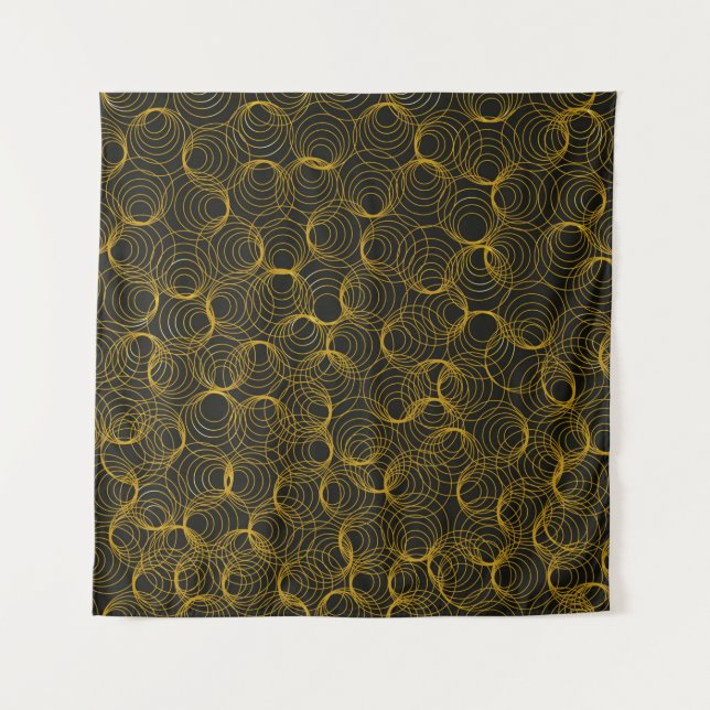 golden geometric pattern on a black background. Vi Tapestry (Front)