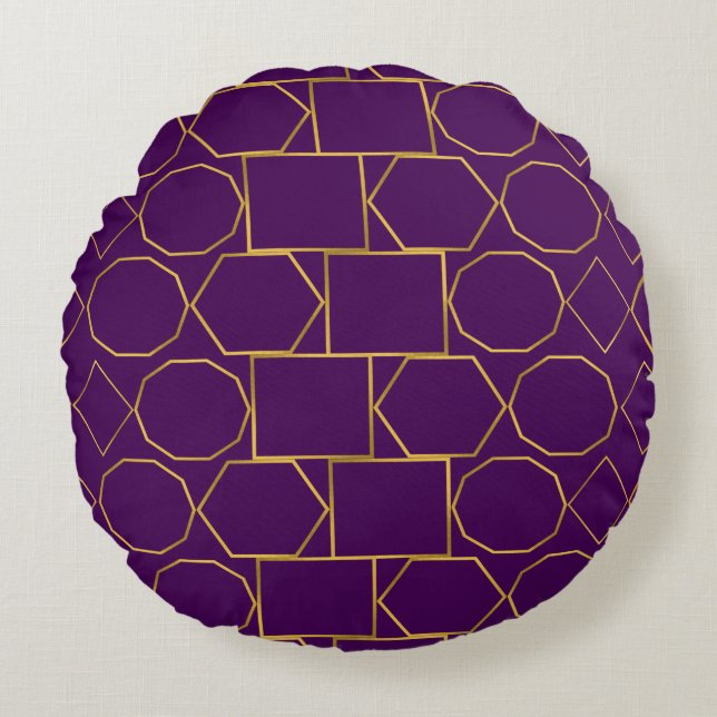 Golden Geometric Pattern Round Cushion (Front)