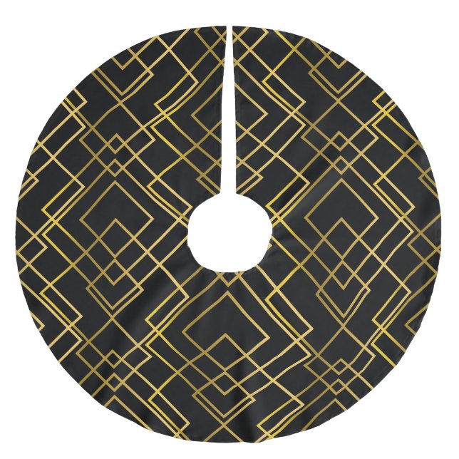 Golden geometric, seamless rhombus pattern. brushed polyester tree skirt (Front)
