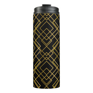 Golden geometric, seamless rhombus pattern. thermal tumbler