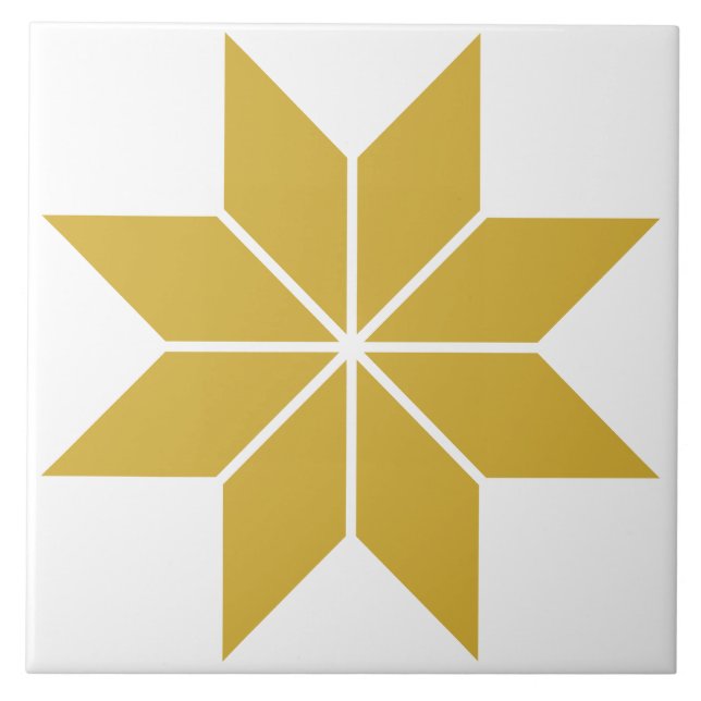 Golden geometric star vintage ceramic tile (Front)