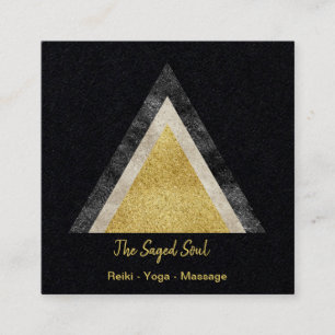 Golden Geometric Triangle Simulated Foil Glitter Square Business Card