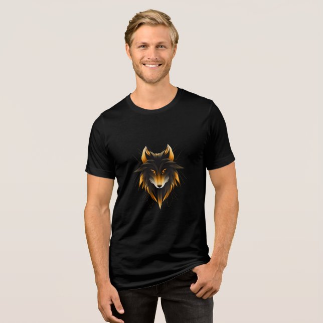 Golden Geometric Wolf Head Design Tri-Blend Shirt (Front Full)
