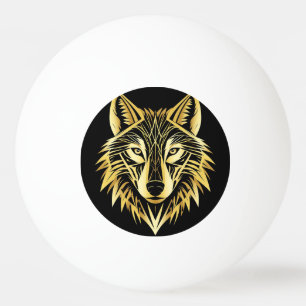 Golden Geometric Wolf Illustration Ping Pong Ball