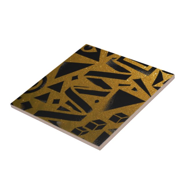 Golden Geometry: A Modern Glow Ceramic Tile (Side)