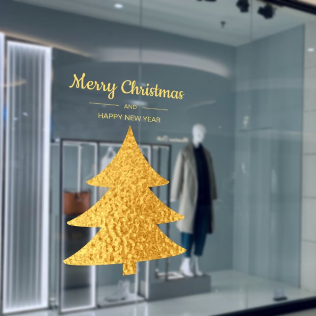 Golden Geometry Christmas Trees Business Holiday (Golden Geometry Christmas Trees Retail Storefront Holiday Window Cling)