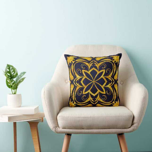 Golden Geometry on Midnight Blue Cushion (Chair)
