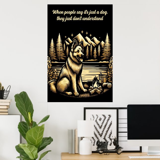 Golden German shepherd by the Campfire Poster (Home Office)
