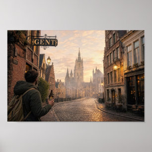Golden Ghent Cathedral Wanderlust Poster