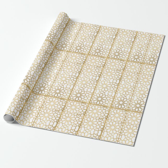 Golden Gift Wrapping Paper Geometric Design (Unrolled)