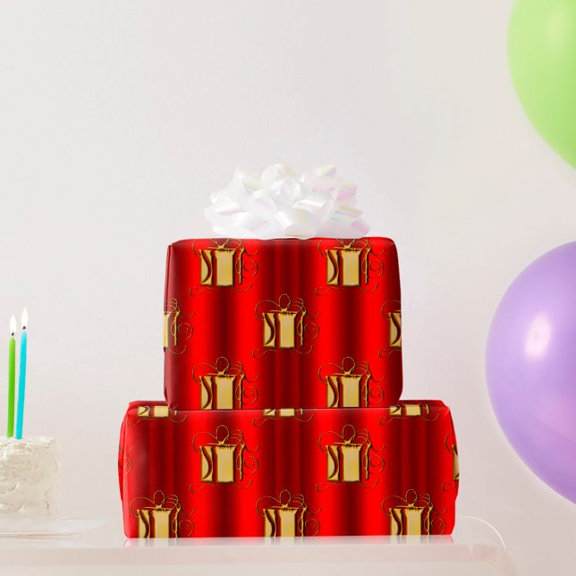 Golden Gifts on Red Christmas Wrapping Paper (Creator Uploaded)