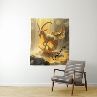 Golden Gilded Capricorn Wall Tapestry