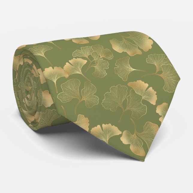 Golden Ginkgo Autumn Pattern Tie (Rolled)