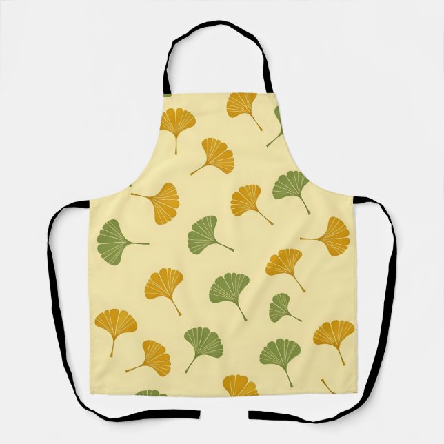 Golden Ginkgo Biloba Leaf Pattern Earthy  Apron (Front)