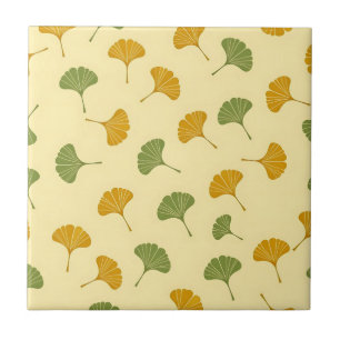 Golden Ginkgo Biloba Leaf Pattern Earthy Ceramic Tile