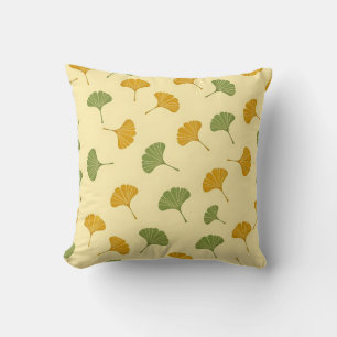 Golden Ginkgo Biloba Leaf Pattern Earthy Cushion