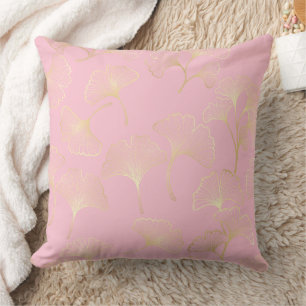 Golden Ginkgo Botanical Blush Nature Pattern Cushion