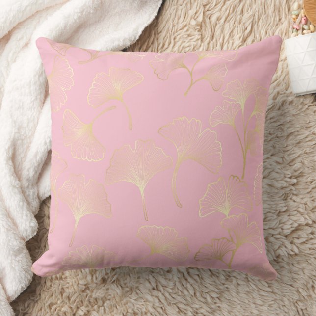 Golden Ginkgo Botanical Blush Nature Pattern Cushion (Blanket)