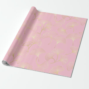 Golden Ginkgo Botanical Blush Nature Pattern Wrapping Paper