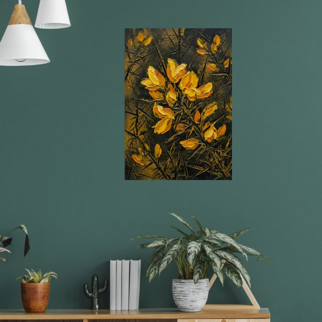 Golden Ginkgo Botanical Dark Art Poster | Japanese (Living Room 1)