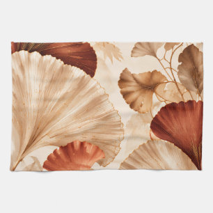 Golden Ginkgo Leaves Elegant Botanical Design Tea Towel