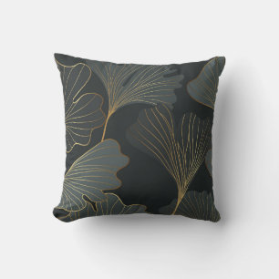Golden Ginkgo: Luxurious Floral Deco. Cushion