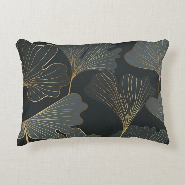 Golden Ginkgo: Luxurious Floral Deco. Decorative Cushion (Front)