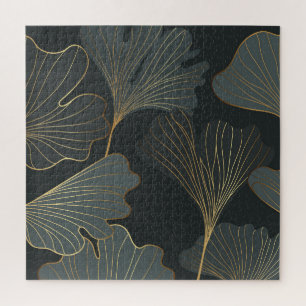 Golden Ginkgo: Luxurious Floral Deco. Jigsaw Puzzle