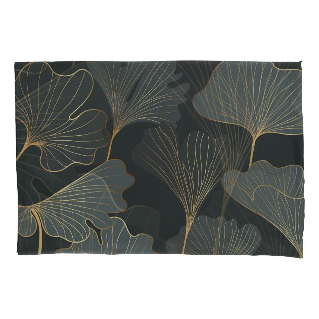 Golden Ginkgo: Luxurious Floral Deco. Pillowcase (Front)